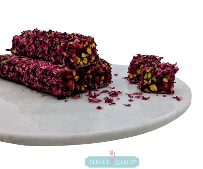 Gül Yapraklı Narlı Fıstıklı Lokum:400gr-Turkisk konfekt (Lokum) med Rosblad, Granatäpple & Pistasch