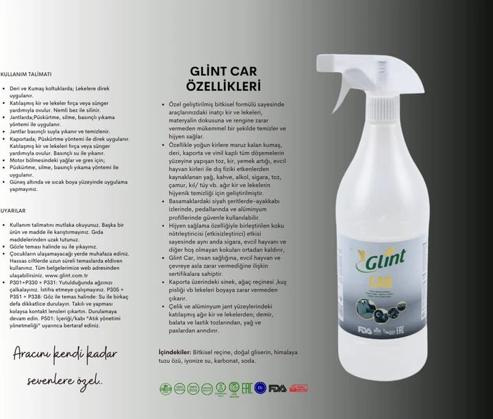 Glint %100 Bitkisel Çok Amaçlı Oto Temizleyici Araç Far Koltuk Paspas Temizleme Jant Parlatıcı 1L