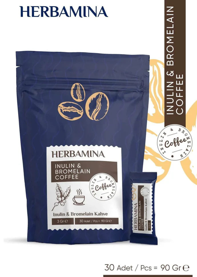 Herbamina Inulin and Bromelain Coffee 30 x 3g: HERBAMINA INULIN & BROMELAIN COFFEE 90 G