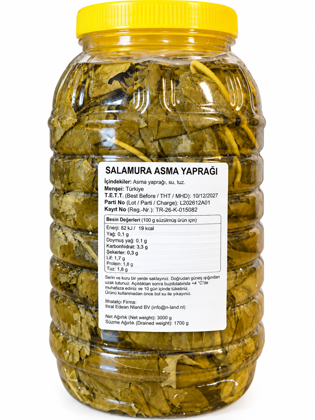 SALAMURA ASMA YAPRAĞI:Net ağırlık 3000gr-süzme ağırlık:1700gr