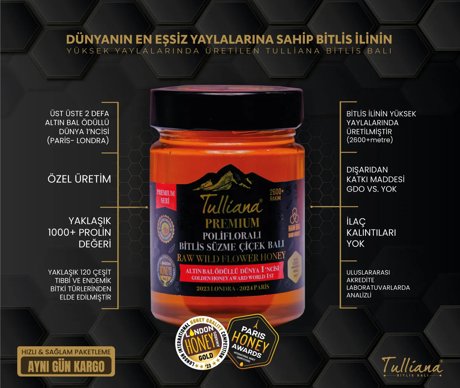 Tulliana Premium Seri Polifloralı Ham Süzme Çiçek Balı 850gr (Altın Bal Ödüllü): Blomma honung